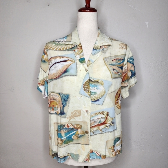 Vintage Jams World "Souvenir" Pattern Women's Button Down Shirt Size Medium - Picture 1 of 11